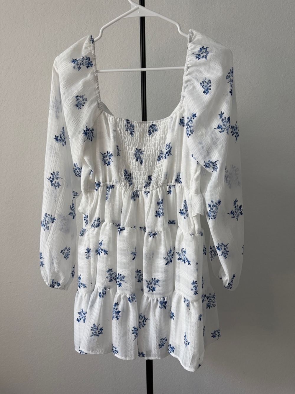 Altar'd State White Mini Dress with Blue Floral Accents - Picture 4 of 5